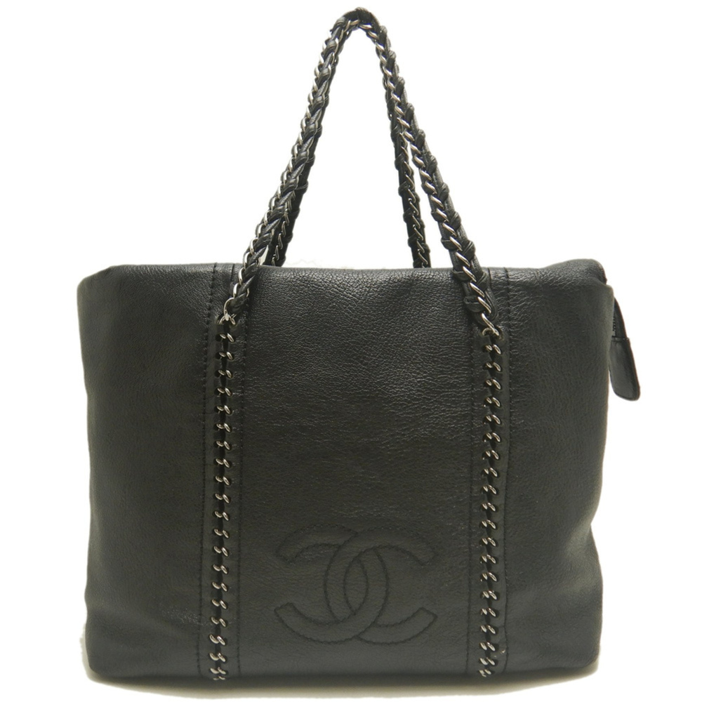 CHANEL Black Leather Tote Bag